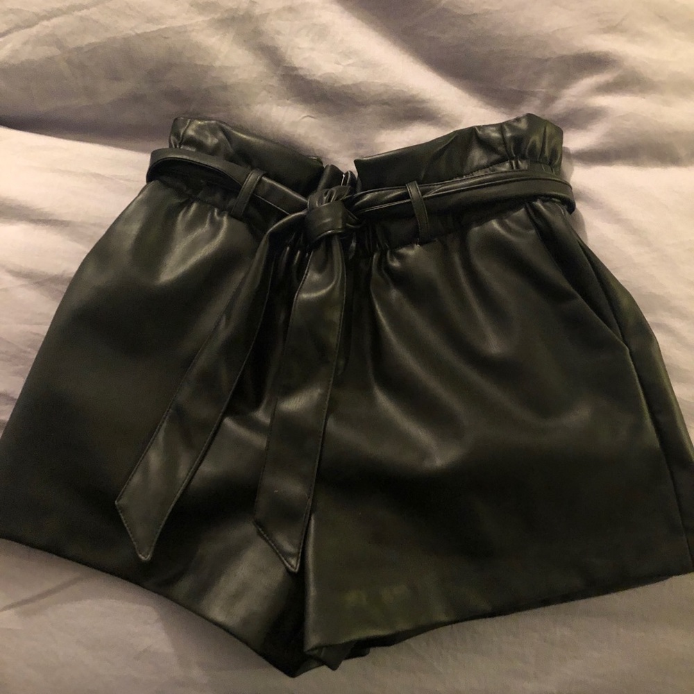 Leather paper bag shorts